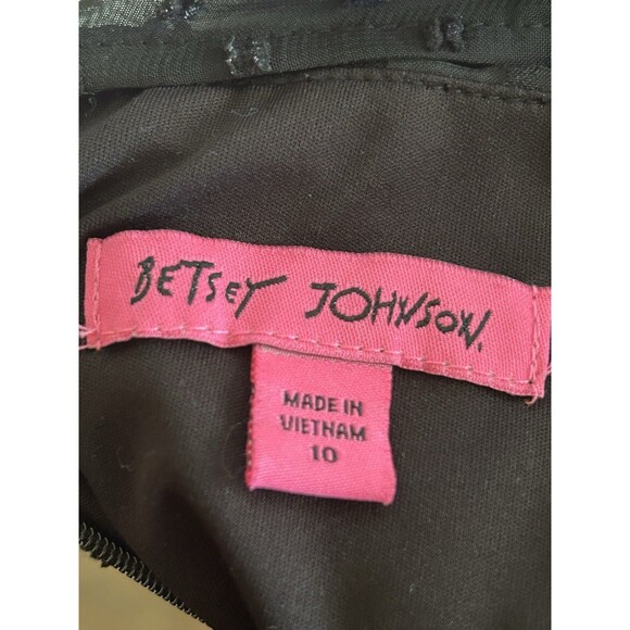 Betsey Johnson Black Rainbow Clip Dot Ruffled Dress High Neck Sheer Size 10 Midi - Picture 8 of 12